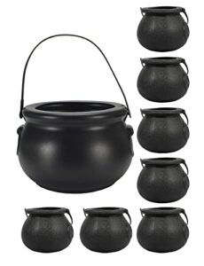 cauldron halloween decor, black plastic witches cauldron kettle medium size 8” x1, small size 2 ½ ” x7，party supplies