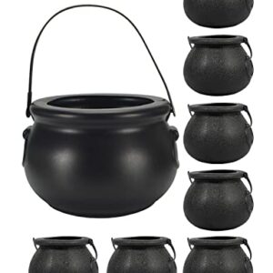 Cauldron Halloween Decor, Black Plastic Witches Cauldron Kettle Medium Size 8” x1, Small Size 2 ½ ” x7，Party Supplies