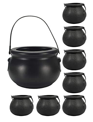 Cauldron Halloween Decor, Black Plastic Witches Cauldron Kettle Medium Size 8” x1, Small Size 2 ½ ” x7，Party Supplies