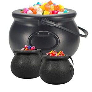 Cauldron Halloween Decor, Black Plastic Witches Cauldron Kettle Medium Size 8” x1, Small Size 2 ½ ” x7，Party Supplies