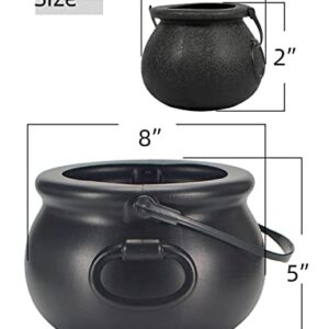 Cauldron Halloween Decor, Black Plastic Witches Cauldron Kettle Medium Size 8” x1, Small Size 2 ½ ” x7，Party Supplies