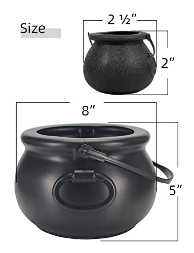 Cauldron Halloween Decor, Black Plastic Witches Cauldron Kettle Medium Size 8” x1, Small Size 2 ½ ” x7，Party Supplies