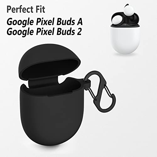 Geiomoo Silicone Case Compatible with Google Pixel Buds A-Series, Google Pixel Buds 2, Protective Cover with Carabiner (Black)