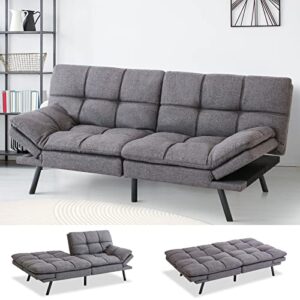 muuegm futon sofa bed,convertible memory foam futon couch for small spaces,modern loveseat sleeper sofa with adjustable armrests for compact living room,offices,dorm,studio/grey