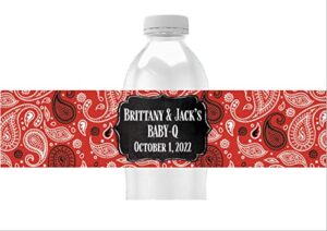 paisley personalized water bottle labels, birthday party favors, pack of 25, waterproof, peel and stick wrappers (red)