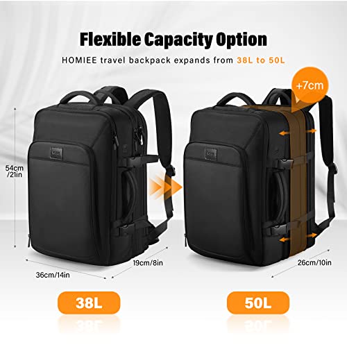 HOMIEE Carry On Luggage 22x14x9 Airline Approved Travel Laptop Backpack, 50L Expandable Suitcase Extra Large Daypack Weekender Overnight Duffel Bag Fits 17.3/18 Inch Computer