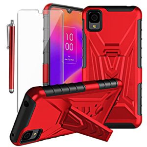 yjrop for tcl a3/a30/ion z case with tempered glass screen protector protection cover shockproof heavy duty [military-grade] rugged phone case with kickstand for tcl a3/a30/ion z (2022) 5.5" (red)