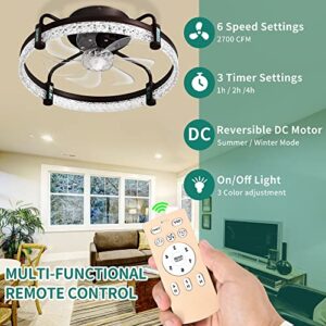 YITAHOME 20" Ceiling Fan with Lights, Low Profile Flush Mount Ceiling fan, Enclosed Bladeless Fan with Quiet Reversible DC Motor, 6 Speeds, for Bedroom,Living Room Kitchen, Indoor, Brown