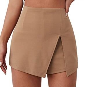 Floerns Women's Solid High Waist Skort Asymmetrical Split Hem Short Skirt Camel M