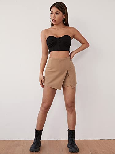 Floerns Women's Solid High Waist Skort Asymmetrical Split Hem Short Skirt Camel M