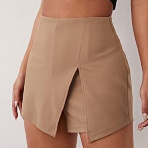 Floerns Women's Solid High Waist Skort Asymmetrical Split Hem Short Skirt Camel M