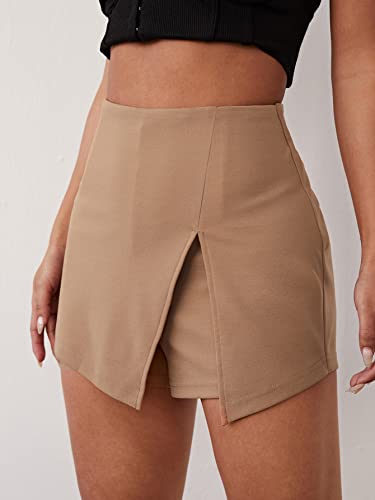 Floerns Women's Solid High Waist Skort Asymmetrical Split Hem Short Skirt Camel M