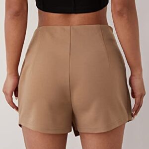 Floerns Women's Solid High Waist Skort Asymmetrical Split Hem Short Skirt Camel M