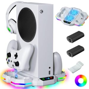 cooling stand with controller charging station for xbox series s, zaonool dual charger dock & cooling fan for console accessories with 13 rgb led light, 2*rechargeable battery, headset hook & usb port
