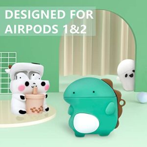 3 Pack Cute Airpod Case for Airpod 2&1,3D Kawaii Cartoon Funny Boba Tea Cow & Glows Ghost Soft Silicone Protective Cover Accessories Skin for Airpods 1&2 Gen Charging Case for Girls Boys Kids Teens