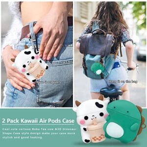 3 Pack Cute Airpod Case for Airpod 2&1,3D Kawaii Cartoon Funny Boba Tea Cow & Glows Ghost Soft Silicone Protective Cover Accessories Skin for Airpods 1&2 Gen Charging Case for Girls Boys Kids Teens