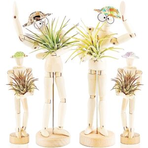 melphoe 4 pack air plant holder wooden jointed mannequin tabletop flexible shape adjustable pose & diy accessories decor planter tillandsia air fern display stand for home, office