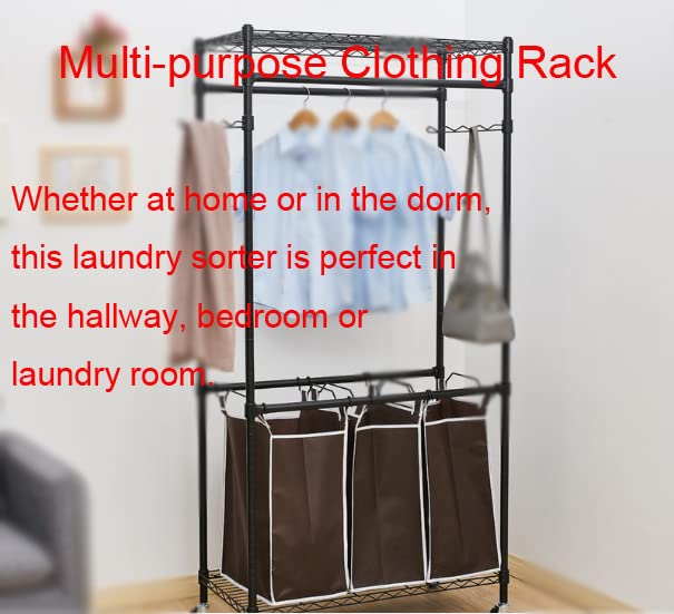 Clothing Rack, Heavy-Duty Sorting Hamper Clothes Rack Laundry Sorter Height Adjustable Hanging Rolling Clothing Rack for Room Hanging Clothes Use Bathroom Bedroom