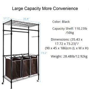 Clothing Rack, Heavy-Duty Sorting Hamper Clothes Rack Laundry Sorter Height Adjustable Hanging Rolling Clothing Rack for Room Hanging Clothes Use Bathroom Bedroom