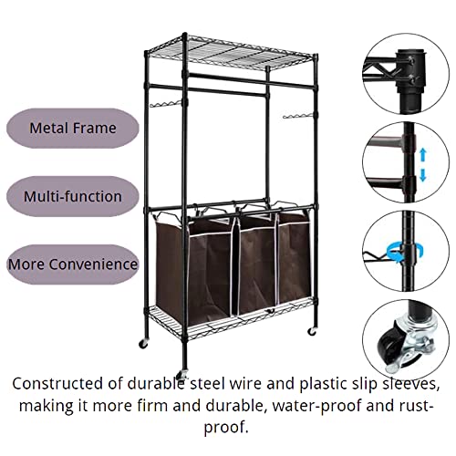 Clothing Rack, Heavy-Duty Sorting Hamper Clothes Rack Laundry Sorter Height Adjustable Hanging Rolling Clothing Rack for Room Hanging Clothes Use Bathroom Bedroom