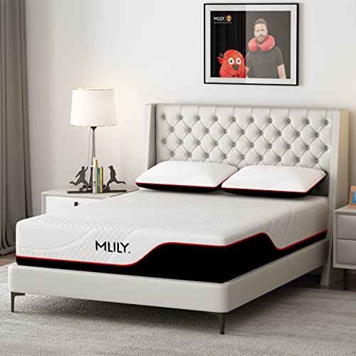 MLILY Queen Mattress, Manchester United 12 Inch Memory Foam Mattress, Cool Sleep & Pressure Relief, Made in USA, White