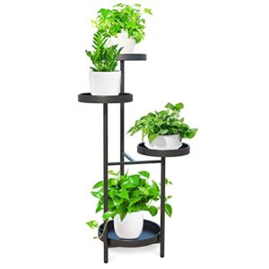 YisanCrafts Plant Stand 4 Tier Metal Indoor Outdoor Tall Corner Flower Pot Holder Stands Multiplel Planter Rack Display Shelves for Patio Living Room Balcony Office Tiered Plant Table, Black