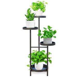 yisancrafts plant stand 4 tier metal indoor outdoor tall corner flower pot holder stands multiplel planter rack display shelves for patio living room balcony office tiered plant table, black