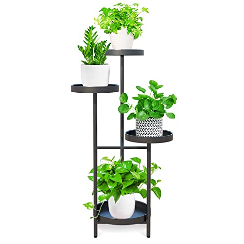 YisanCrafts Plant Stand 4 Tier Metal Indoor Outdoor Tall Corner Flower Pot Holder Stands Multiplel Planter Rack Display Shelves for Patio Living Room Balcony Office Tiered Plant Table, Black