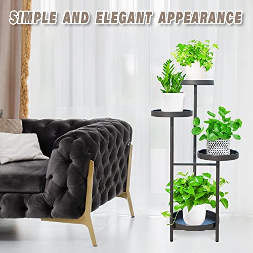 YisanCrafts Plant Stand 4 Tier Metal Indoor Outdoor Tall Corner Flower Pot Holder Stands Multiplel Planter Rack Display Shelves for Patio Living Room Balcony Office Tiered Plant Table, Black