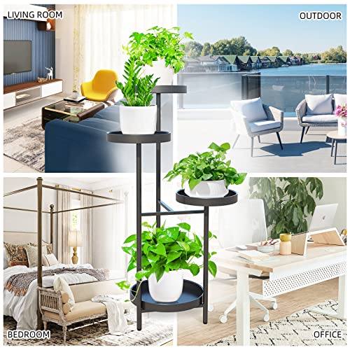 YisanCrafts Plant Stand 4 Tier Metal Indoor Outdoor Tall Corner Flower Pot Holder Stands Multiplel Planter Rack Display Shelves for Patio Living Room Balcony Office Tiered Plant Table, Black