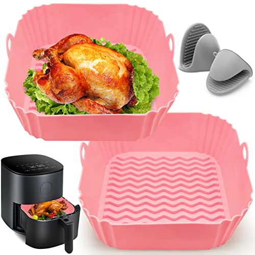 2 Pack Square Air Fryer Liners Silicone, 8 IN Food Grade Reusable Heat Resistant Silicone Air fryer Bowls Inserts Baskets Pots Accessories for COSORI Instant Vortex 4 to 7 QT Air Fryer Oven Microwave