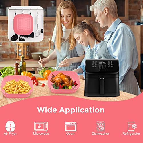 2 Pack Square Air Fryer Liners Silicone, 8 IN Food Grade Reusable Heat Resistant Silicone Air fryer Bowls Inserts Baskets Pots Accessories for COSORI Instant Vortex 4 to 7 QT Air Fryer Oven Microwave