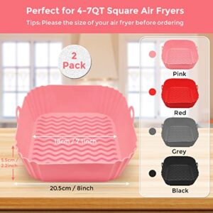 2 Pack Square Air Fryer Liners Silicone, 8 IN Food Grade Reusable Heat Resistant Silicone Air fryer Bowls Inserts Baskets Pots Accessories for COSORI Instant Vortex 4 to 7 QT Air Fryer Oven Microwave