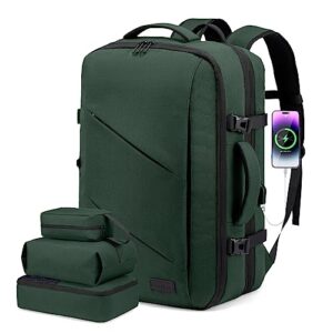 lovevook travel backpack, extra large 30-40l expandable carry on backpack airline approved, anti-theft waterproof backpack for travel, 17 inch laptop backpack with usb port for men & women, dark green