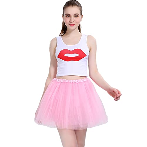 Pink Tutu Skirts for Women Girls Tulle Dress 4 Layers Adult Halloween Barbie Costume Party Favor Dance Running