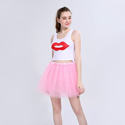 Pink Tutu Skirts for Women Girls Tulle Dress 4 Layers Adult Halloween Barbie Costume Party Favor Dance Running