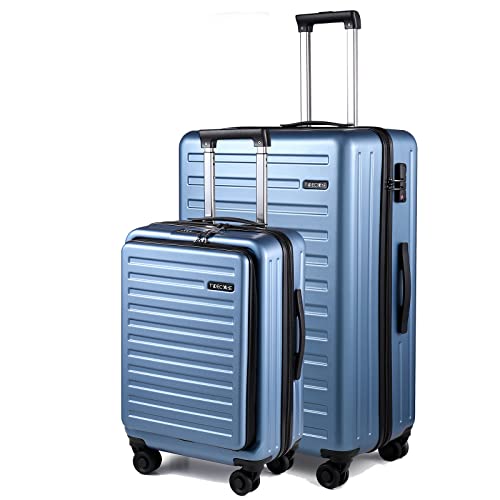 TydeCkare 2 Piece 20/28" Suitcase Sets, Only 20" with Front Pocket, Lightweight ABS+PC Suitcase Hardshell Carry Ons with TSA Lock & Spinner Silent Wheels, Ice Blue