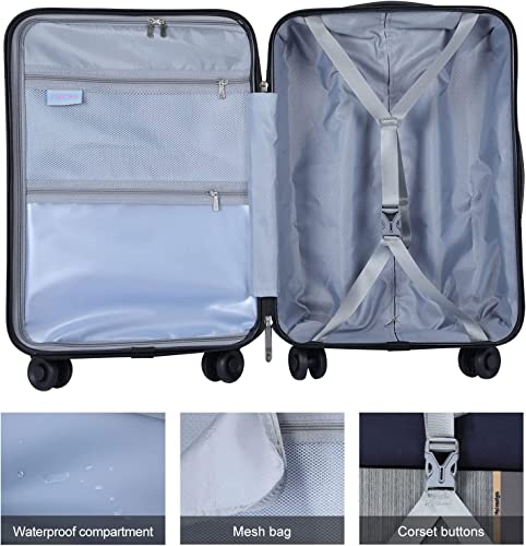 TydeCkare 2 Piece 20/28" Suitcase Sets, Only 20" with Front Pocket, Lightweight ABS+PC Suitcase Hardshell Carry Ons with TSA Lock & Spinner Silent Wheels, Ice Blue