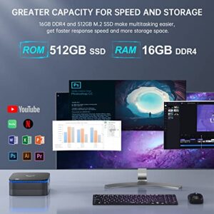 KAMRUI Mini PC 16GB RAM 512GB ROM with Intel 11th Gen N5105(up to 2.9GHz), Mini Computer Small Desktop Dual Display, 4K UHD, Storage Upgrade, WiFi/BT, Home/Office, IOT Micro PC