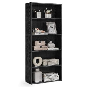 vasagle bookshelf, 5-tier open bookcase with adjustable storage shelves, floor standing unit, black ulbc165t56