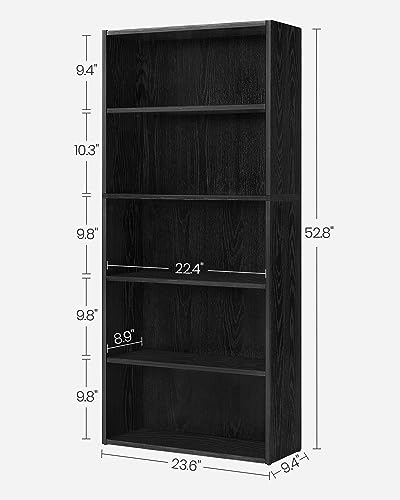 VASAGLE Bookshelf, 5-Tier Open Bookcase with Adjustable Storage Shelves, Floor Standing Unit, Black ULBC165T56