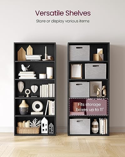 VASAGLE Bookshelf, 5-Tier Open Bookcase with Adjustable Storage Shelves, Floor Standing Unit, Black ULBC165T56