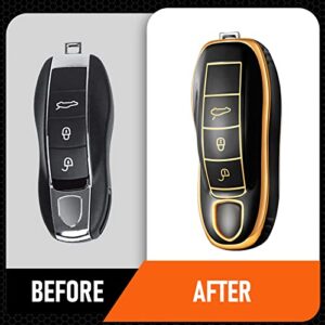 Toykee for Porsche Key Fob Cover Keychain Accessories for 911 Cayenne Panamera Macan 718 Boxster Cayman 3 Buttons, TPU Case(Black)