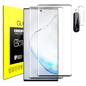 samsung galaxy note 10 tempered glass screen protector with camera lens protector [3d curved] [fingerprint unlock] clear full screen coverage protector for samsung note 10 6.3 inch [2+2 pack]