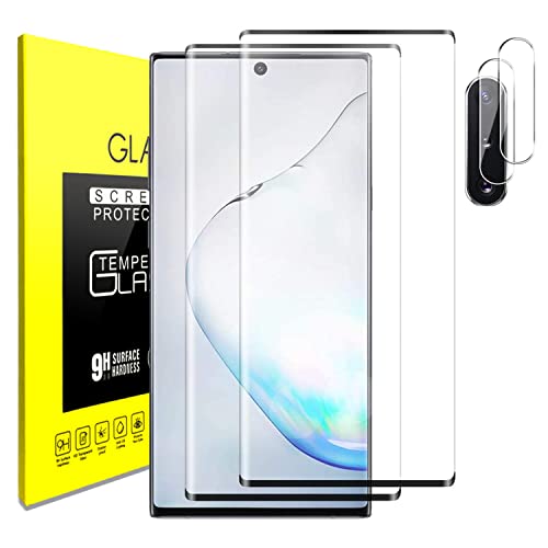 Samsung Galaxy Note 10 Tempered Glass Screen Protector with Camera Lens Protector [3D Curved] [Fingerprint unlock] Clear Full Screen Coverage Protector for Samsung Note 10 6.3 inch [2+2 Pack]