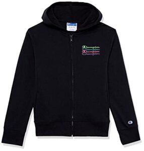 champion big, full zip kids' hoodie for girls, lightweight sweatshirt, french terry, black