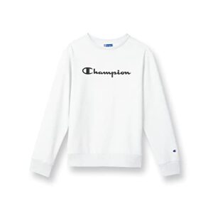champion boys' big, kids' sweatshirt, crewneck sweater, french terry, script, white
