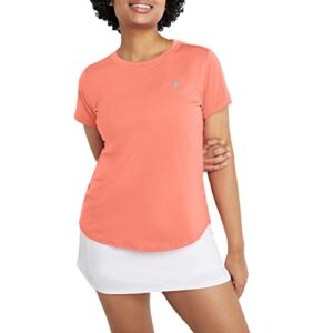 champion, classic sport, moisture-wicking t-shirt, athletic top for women, sugar peach reflective c logo, large