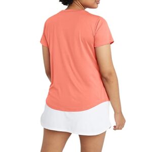 Champion, Classic Sport, Moisture-Wicking T-Shirt, Athletic Top for Women, Sugar Peach Reflective C Logo, Large