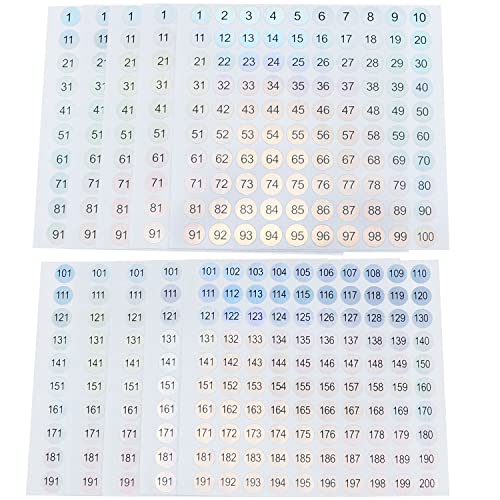 AYLIFU Serial Laser Digital Sticker ;Reflective Round Digital Sticker Self-Adhesive, Office Digital Label Sticker (5 Stickers 1 to 100 + 5 Stickers 101 to 200)